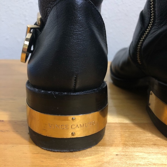 Vince Canute Black Leather Moto Boots Buckles Sz 8 - Picture 7 of 16